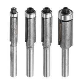 sourcing map Flush Trim Router Bit Set 1/4 Inch Shank 1/4" 3/8" 5/16" 1/2" Cutting Dia Carbide Tipped Top Bearing Router Bit Straight Template Router Bit for Woodworking Trimming, Grey