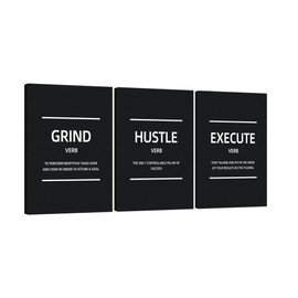 DaMYiHos Grind Hustle Execute Canvas Wall Art Inspirational Wall Decor Positive Quote Wall Decor 3 Pieces Modern Black Wall Art for Office Living Room Bedroom Wall Decor Framed Ready to Hang
