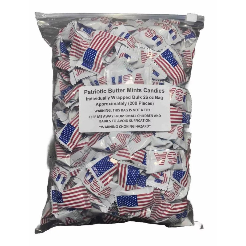 Hospitality Mints Patriotic USA Flag Buttermints - 26 oz. Bag