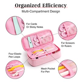 Ralnitote Large Pencil Case for Girls and Boys, Aesthetic Pencil Case Organizer with Handle, Cute Pencil Pouch for School & Office Supplies-Pink