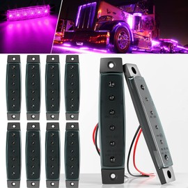 BJZ LED Trailer Marker Lights Purple 6 Led Side Marker Clearance Light Bar 12V 3.8" Front Rear Signal Indicator Smoked Light Strip Waterproof for Trailer Truck Van Pickup ATV UTV RV, 10Pcs