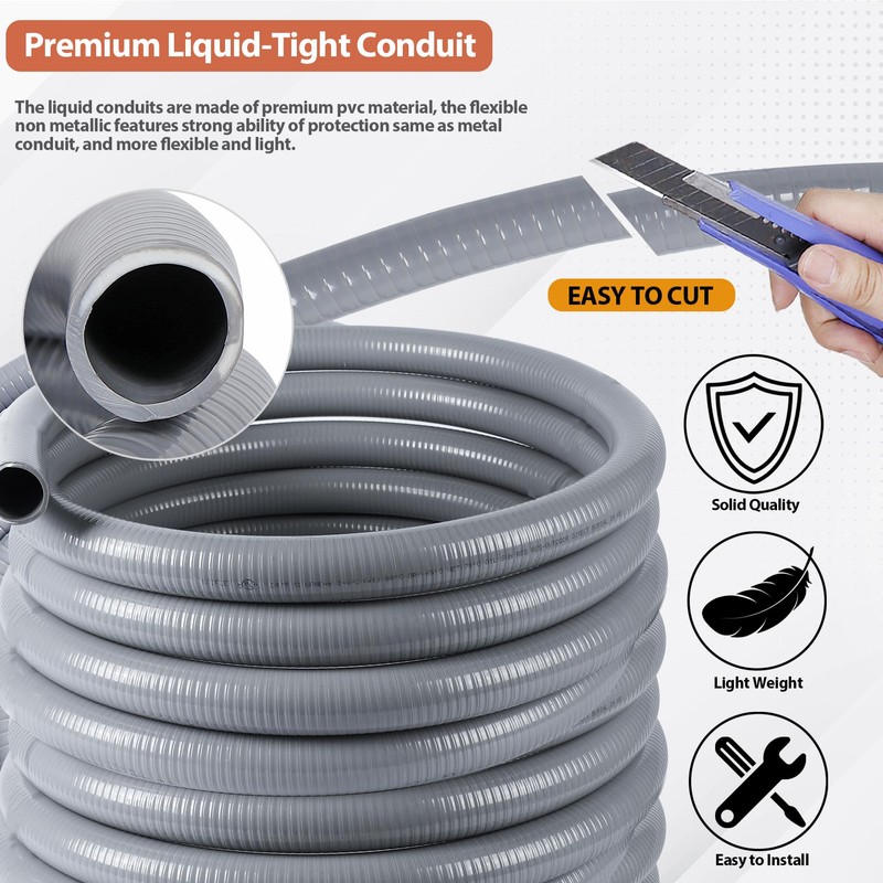 Neorexon Liquid-Tight Conduit 1-1/4 inch 25ft, Electrical Conduit w/UL Certification,