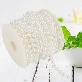 FTVOGUE Pearl Wire Beads, 10 m Roll 8 mm Sanding Bead, Wire Beads, Garland, Cord, Rose Pearl Bead Roll for DIY Flowers, Wedding, Party, Centrepiece, Window Decoration (White)