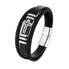STARNNY Black Leather Bracelets for Men Cross Bracelet for Men Bracelets Stainless Steel