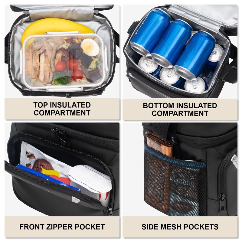 EVERFUN Insulated Lunch Bag Soft Lunch Box for Men Dual