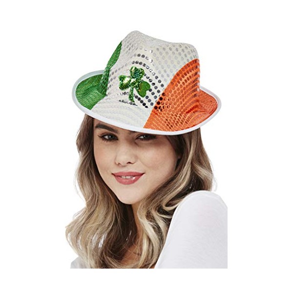 Smiffys 51117 Paddy's Day Irish Flag Sequin Trilby Hat, Unisex