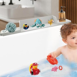 Silicone Bathtub Splash Guard ， Bath Toy Holder and Play Area for Kids, Bathtub Tray with Suction Cups,Easy to Attach and Remove, Secure & Durable