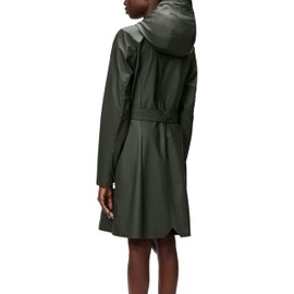 RAINS Curve W Jacket – Green Waterproof Windproof Water-Repellent Lightweight Breathable Fitted Silhouette Adjustable Hood Soft-Touch Finish – 2 Year Warranty