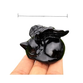 Xzyycyj Cat Angel Figurine Carved Black Obsidian Cat Figurine Natural Quartz Crystal Animal Statue Healing Crystals (obsidian 3)