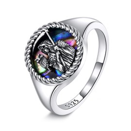 URONE Santa Muerte Ring 925 Sterling Silver Owl Grim Reaper Ring Amulet Jewelry Gifts for Men Women