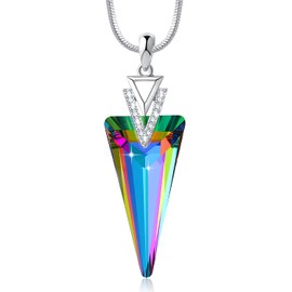 SUE'S SECRET Triangle Crystal Pendant Necklaces for Women Feminine Power Pop Chic Necklace Jewelry Gifts for Her Rainbow