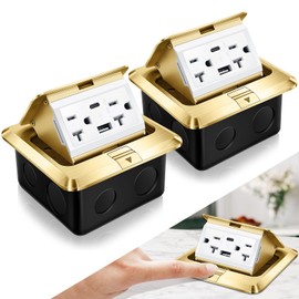Hoolerry 2 Pack Pop up Floor Outlet Floor Kit Waterproof Electrical Outlet Cover Box with 4.8A USB A & Type C Charge and 20 Amp Tamper Resistant Socket Receptacle for Countertop Office Home(Gold)