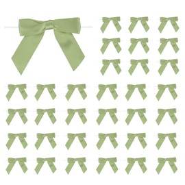 PATIKIL 50 Pcs Satin Ribbon Twist Tie Bows 3.5 Inch Small Craft Bows for DIY Gift Wrapping Champagne Bottle Wedding Christmas Birthday Decor, Moss Green