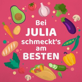 Geschenk mit Namen personalisiert by Shirtracer - Children's Apron Children Boys Girls - Cooking Apron - Bei Name schmeckts am besten I Veggie I Vegetarian I Gift Idea Chefs I, 1 Pink