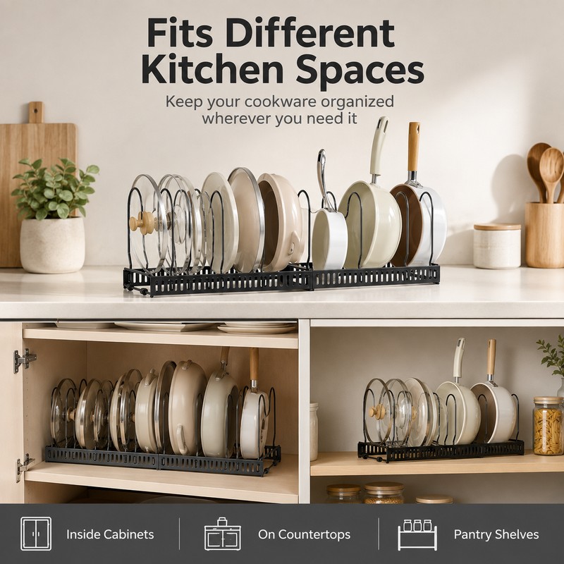 Adjustable Pot Rack Organizer for Kitchen – Multi-Layer Cookware Storage