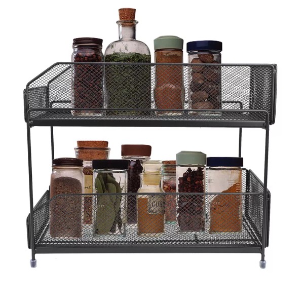 Under Sink Rack 2 Tier Stackable Sliding Basket Drawer Kitchen
