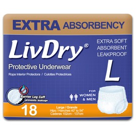 LivDry Adult Incontinence Underwear, Extra Absorbency Adult Diapers, Leak Protection, Large, 18-Pack