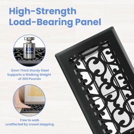 Howeall 4x8 Inches Heavy Duty Walkable Floor Register - Easy Adjust Air Supply Lever Decorative Floor Vent Covers, Savannah Design Vent Covers for Home - Matte Black