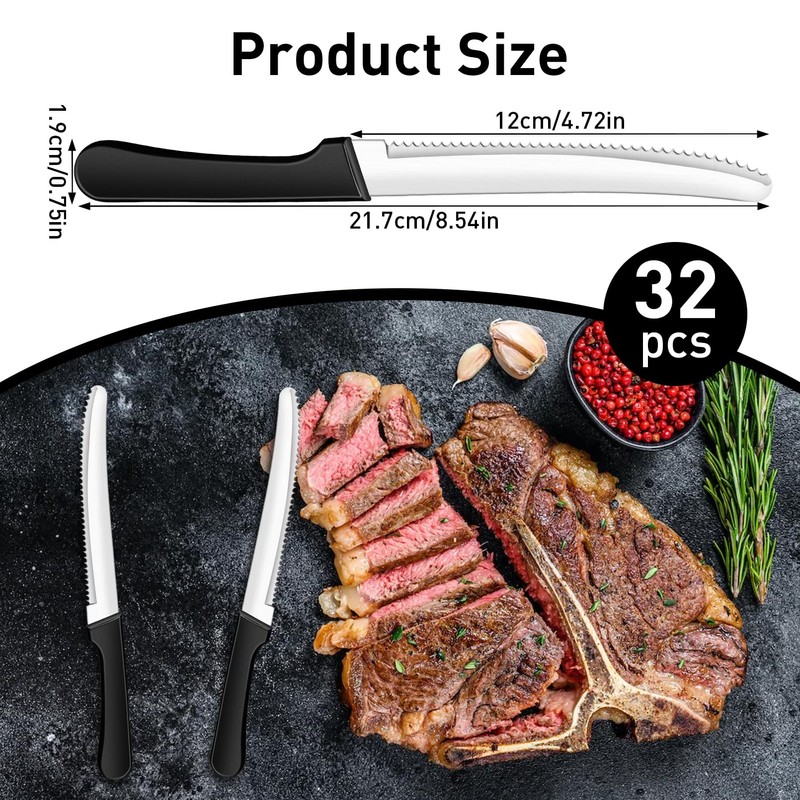 ddseexhe 32 Pcs Serrated Steak Knives Set,8.5 Inch Stainless Steel