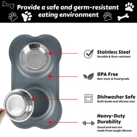 AsFrost Dog Food Bowls Stainless Steel Dog Food and Water Bowl Set, Dog Dishes No Spill Non Slip Silicone Mat, Dog Bowls for Small Medium Size Dogs Cat Puppy Pet Food Feeding Bowls, Grey, 12oz