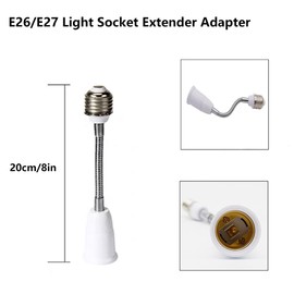E26/E27 Light Socket Extender Adapter,20cm/8 inch Light Bulb Extension,E26 to E26 Socket Extender,Bendable Flexible Gooseneck Adjustable Extension Socket Extender Adaptor (2 Pack)