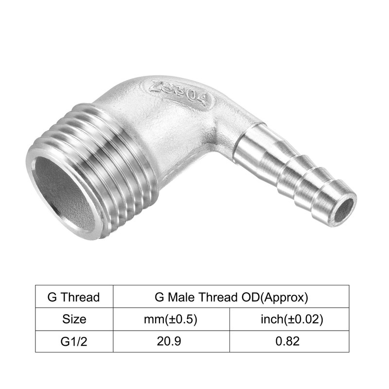 sourcing map 304 Stainless Steel Hose Barb Fitting Elbow, 8mm