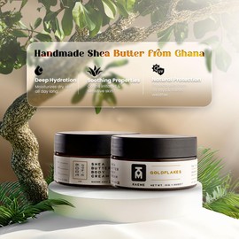 KAEME Goldflakes African shea butter Made from Raw organic pure unrefined moisturizer cream with Natural Coconut Oil for deep hydration skin hair scalp DIY shea body butter (3.4oz/100g jar)