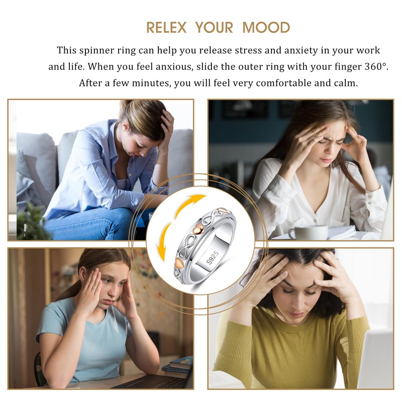 MYBELLNA Fidget Ring for Anxiety for Women 925 Sterling Silver