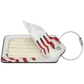 Baseball Texture Luggage Tag Privacy Cover Id Card Stainless Steel Loop Leather Travel Baggage Identifiers Tags Luggage for Women Men Suitcase Name Lable Card (2pcs)