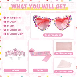 Bingtoo Geburtstagssonnenbrille, Krone und Schärpe für Frauen, Krone Geburtstag Erwachsene, Geburtstag Deko, Geburtstag Schärpe