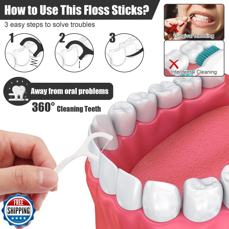 HOFASON 200 Count Individually Wrapped Floss Picks Dental Floss Sticks
