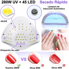 Lámpara de uñas 280W - Lámpara de Uñas LED UV 45 Luces, Esmalte de Gel, Secado de Uñas, Secador de Uñas, Luz de Uñas para Esmalte de Gel, Lámpara de Gel de Curado, con 4 Ajustes de Temporizador