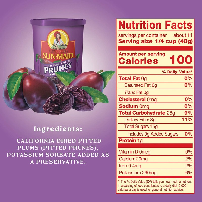 Sun-Maid California Sun-Dried Whole Pitted Prunes - 16 oz Canister