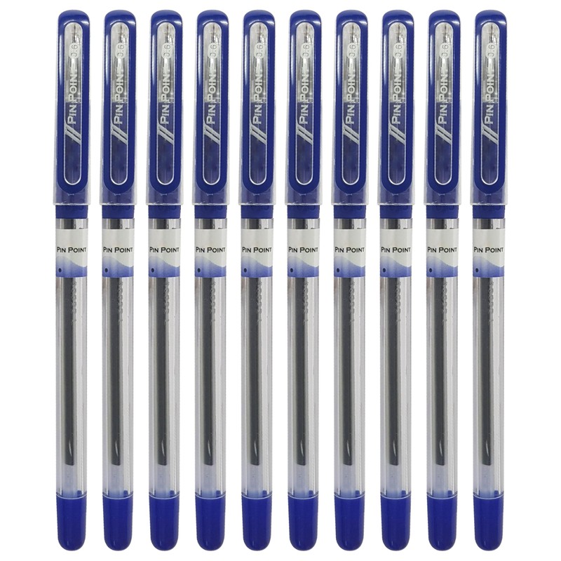 PINPOINT Ballpoint Pens, BLUE, Fine Point (0.6mm), Pack of 10,