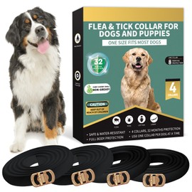 Lerqua Flea Collar for Dogs 4 Pack, 32 Months Comfort Flea and Tick Prevention, Waterproof Dog Flea and Tick Collar, Adjustable Flea and Tick Treatment for Dogs - One Sizes Fit All (Black)