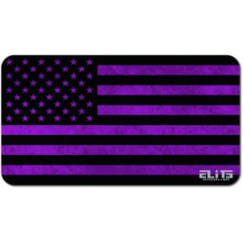 ELITE OUTDOORS MFG Black and Purple Distressed American Flag Gun Cleaning MAT 12inch x 22inch.  Made in The USA!  Free Wallet Bottle Opener Included