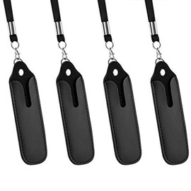 diyfixlcd 4 Pieces Black PU Leather Lanyard Case, MP3 Voice Recorder Protective Case, Straight Leather Case, Pen Holder ID Card Holder Protective Case Lanyard