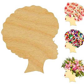 Head Silhouette Wooden Cutout Craft Template for Wreath Afro African Women Girl Queen Black Mother DIY Gifts from Daughter Son for Mom Holiday 15", Multi-Styles (A)