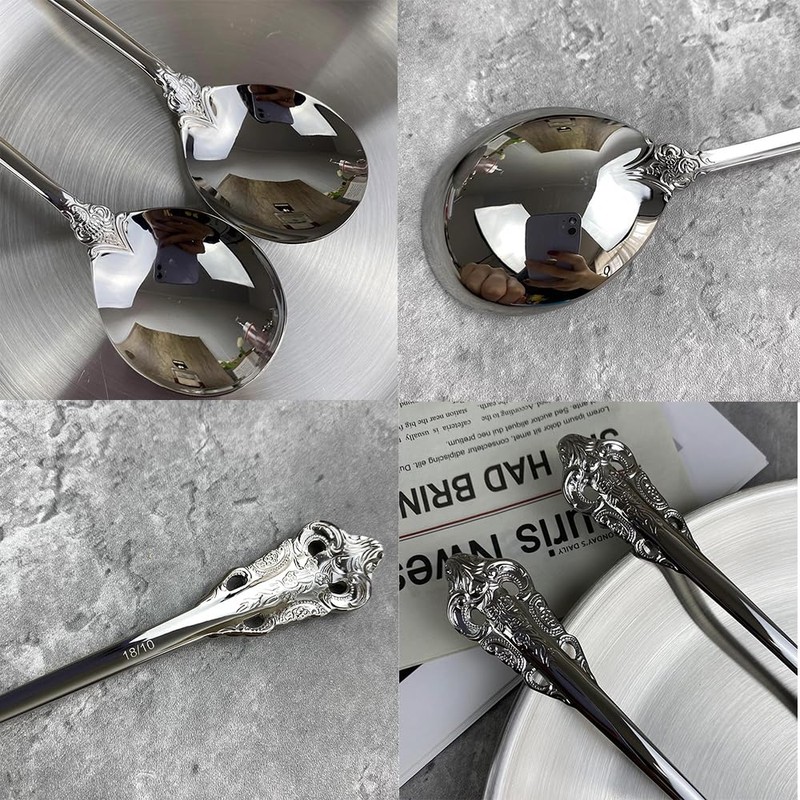 Siaiqiang Gorgeous Round Soup Spoons,18/10 Stainless Steel Fine Embossed Texture