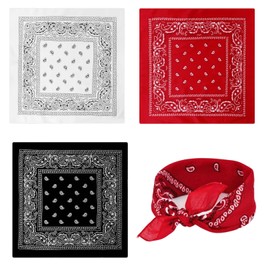 3 Stück Bandana Halstuch Herren Damen,Unisex Kopftuch, Paisley Muster Bandana Set,Headwear Haar Schal Pirat Biker Cowboy,Multifunktional Nickitücher für Kopf Halstuch Handgelenk (Rot Weiß Schwarz)
