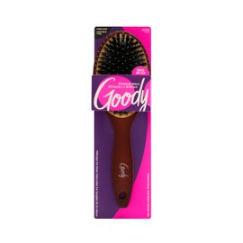 Goody Ceramic Hair Brush, Oval Cushion - Natural Boar and Nylon Bristle Mix to Enhance Shine & Smooth Hair, Fights Frizz and Static - Premium Wood Design is Pain-Free for All Hair Types