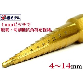 【椿モデル】HSS ハイス鋼 レンチ用 ステップドリル+梅春いちや オイル革手セット PSH-414 チタンコート 4～14ｍｍ 1mmピッチ