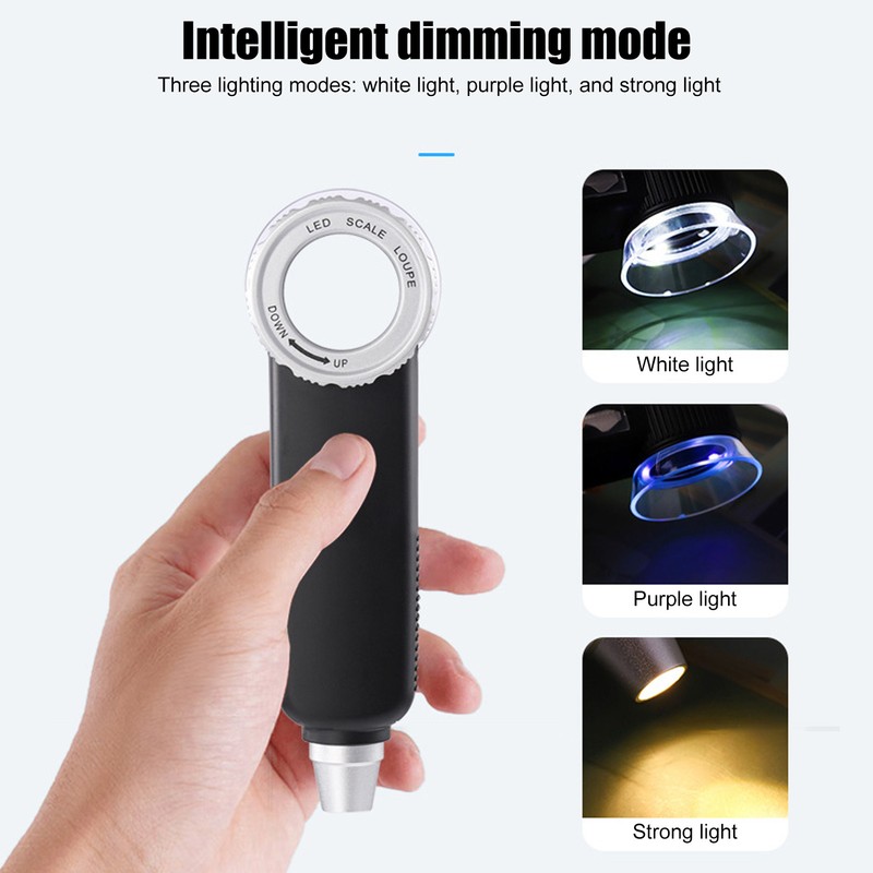 30X Magnifier White Purple Yellow 3 Color Light USB Rechargeable