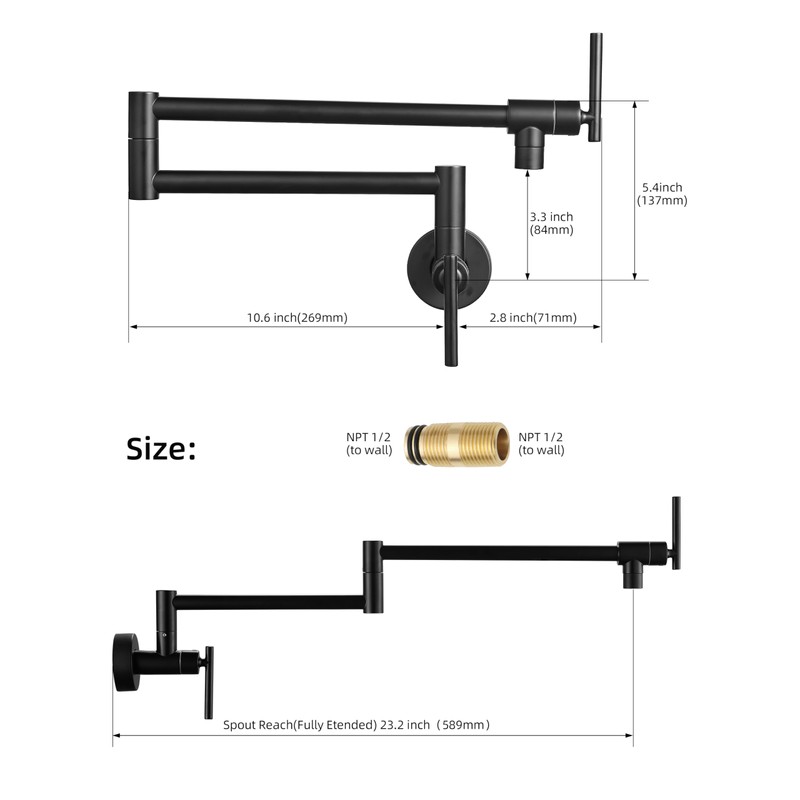 Fransiton Matte Black Pot Filler, Pot Filler Faucet Wall Mount,