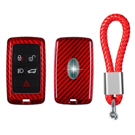 [T-carbon] Key Case Key Cover for Land Rover Range Rover Sport Evoque Velar Discovery Sport Jaguar etc. Compatible with XE XF F-Type Real Carbon Fiber Smart Key Case Luxury Protection (Red)