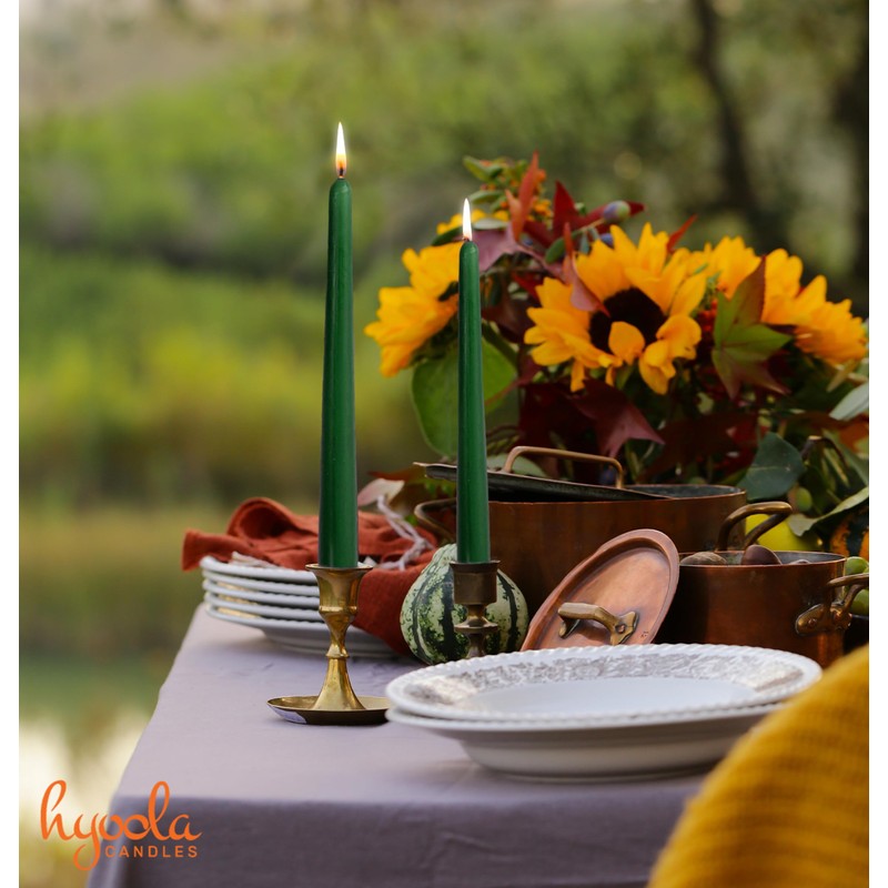 Hyoola Tall Taper Candles - 12 Inch Hunter Green Unscented