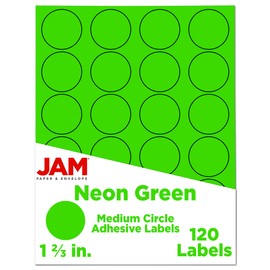 JAM PAPER Circle Label Sticker Seals - 1 2/3 Inch Diameter - Neon Green - 120 Round Labels/Pack