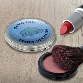 Save the Curvy Mermaids Manatee Funny Humor Compact Travel Purse Handbag Makeup Mirror