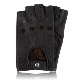 COLOURLINX Unisex Mens Ladies Fingerless Real Genuine Leather Gloves Driving Cycling Gym Motorbike WheelChair Gloves Half Finger Outdoor Sports Biker Gloves (Dark Brown, L)