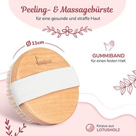 lampox Dry Brush, Body Brush, Exfoliating Brush, Massage Brush, Exfoliating Brush, Improves Lymphatic Function, Against Cellulite (Round